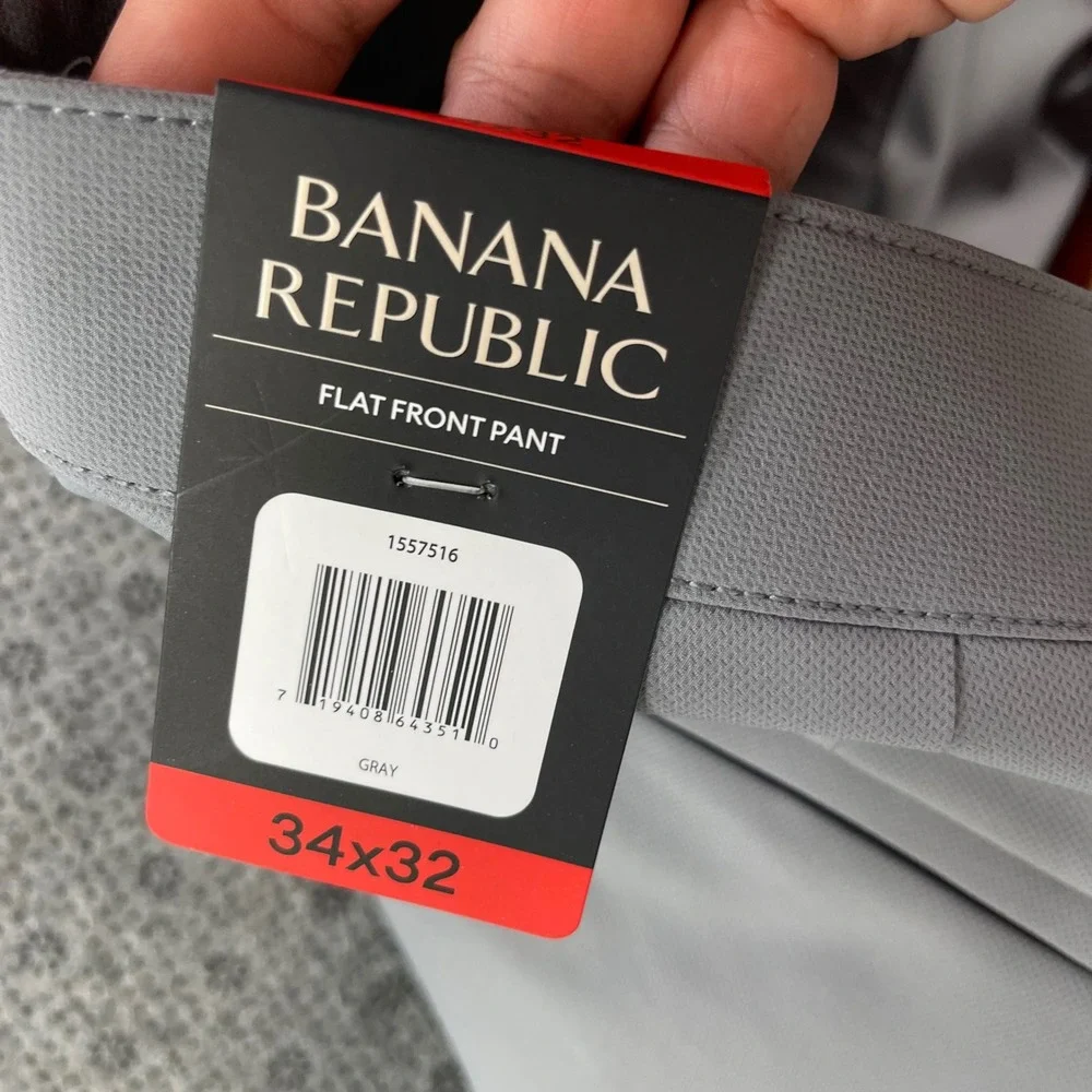 NEW Banana Republic Mens Flat Front Pants Gray Performance Chinos 34x32